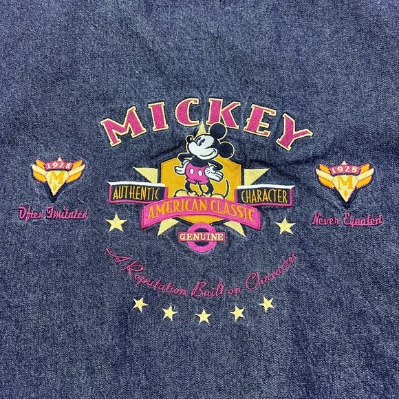 VTG Mickey Mouse True Varsity Jacket XL‎ Black/Tan Disney Bomber 90s Hooded READ - Picture 13 of 16